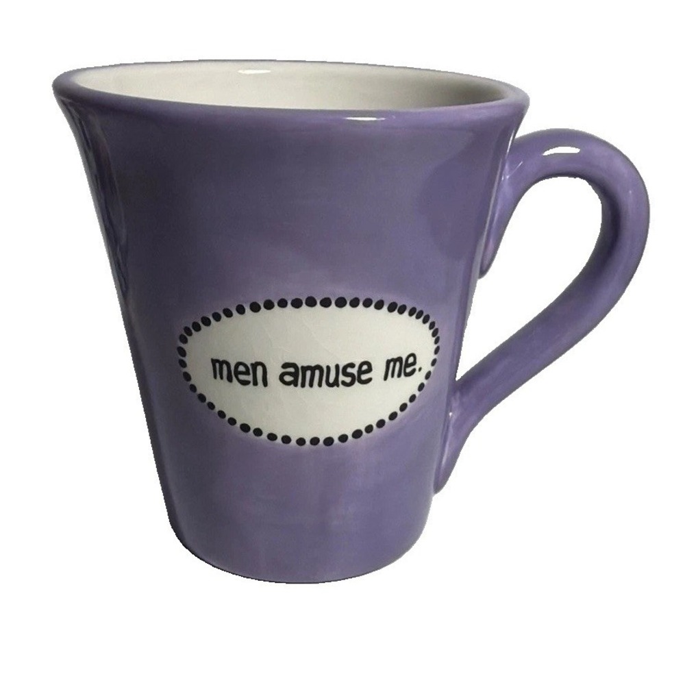 Purple Men Amuse Me Ceramic Coffee Mug Sarcastic Graphic Spiral Interior 4.5in